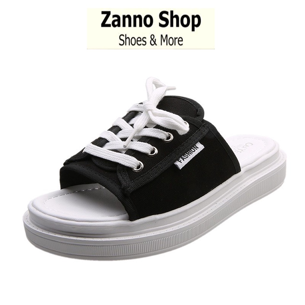 Dép Quai Ngang Nữ Dây Buộc Màu Đen Siêu HOT 2022, Dép Đế Bánh Mỳ Cao 3cm Form Ôm Chân