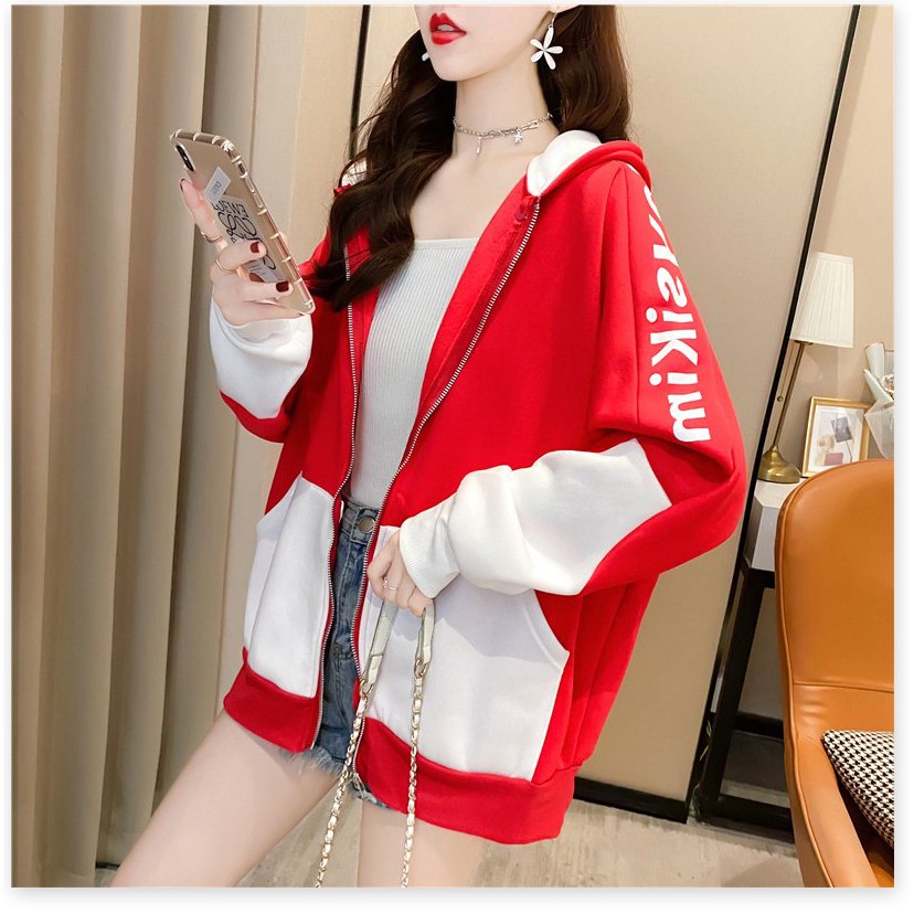 [Freeship] Áo khoác nữ form rộng hoodie nỉ dây kéo phối màu siêu xinh Meysikim | BigBuy360 - bigbuy360.vn