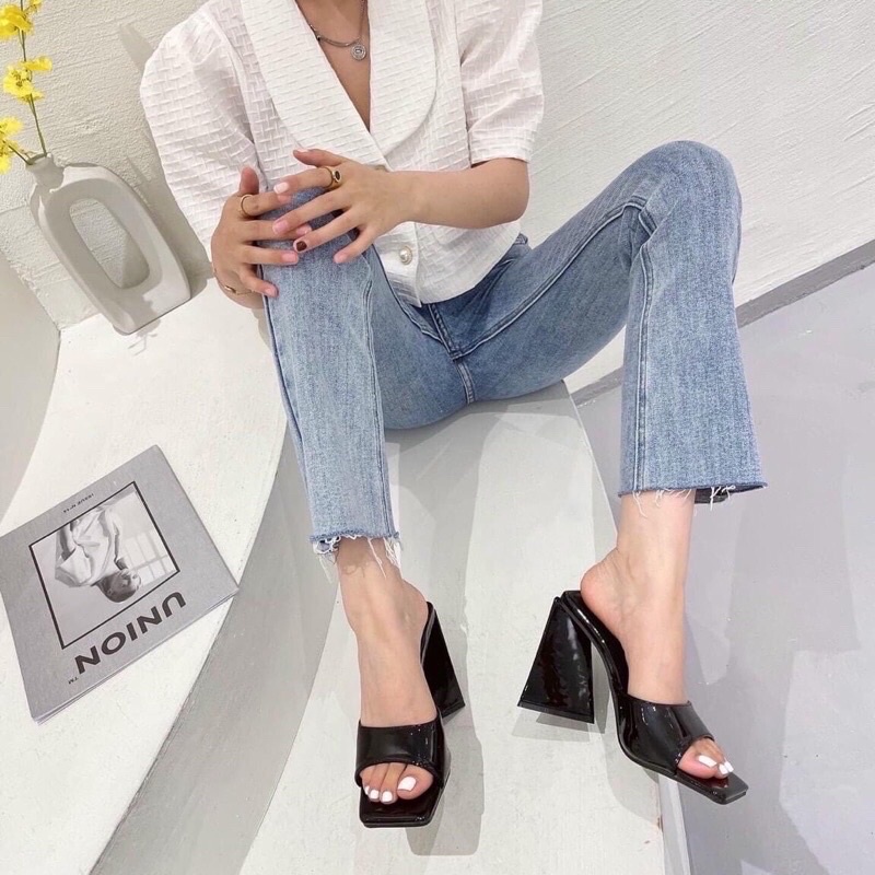 Dép gót thô tam giác quai ngang đủ 4 màu hót trend