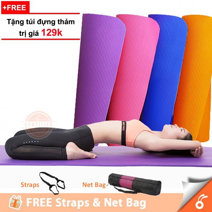 ♣◈△Thảm tập Yoga, Gym, Fitness Cao Cấp dày 10mm TPE Hàn Quốc(Tặng Kèm Túi Đựng Và Dây Buộc Sang Trọng) ảnh thật