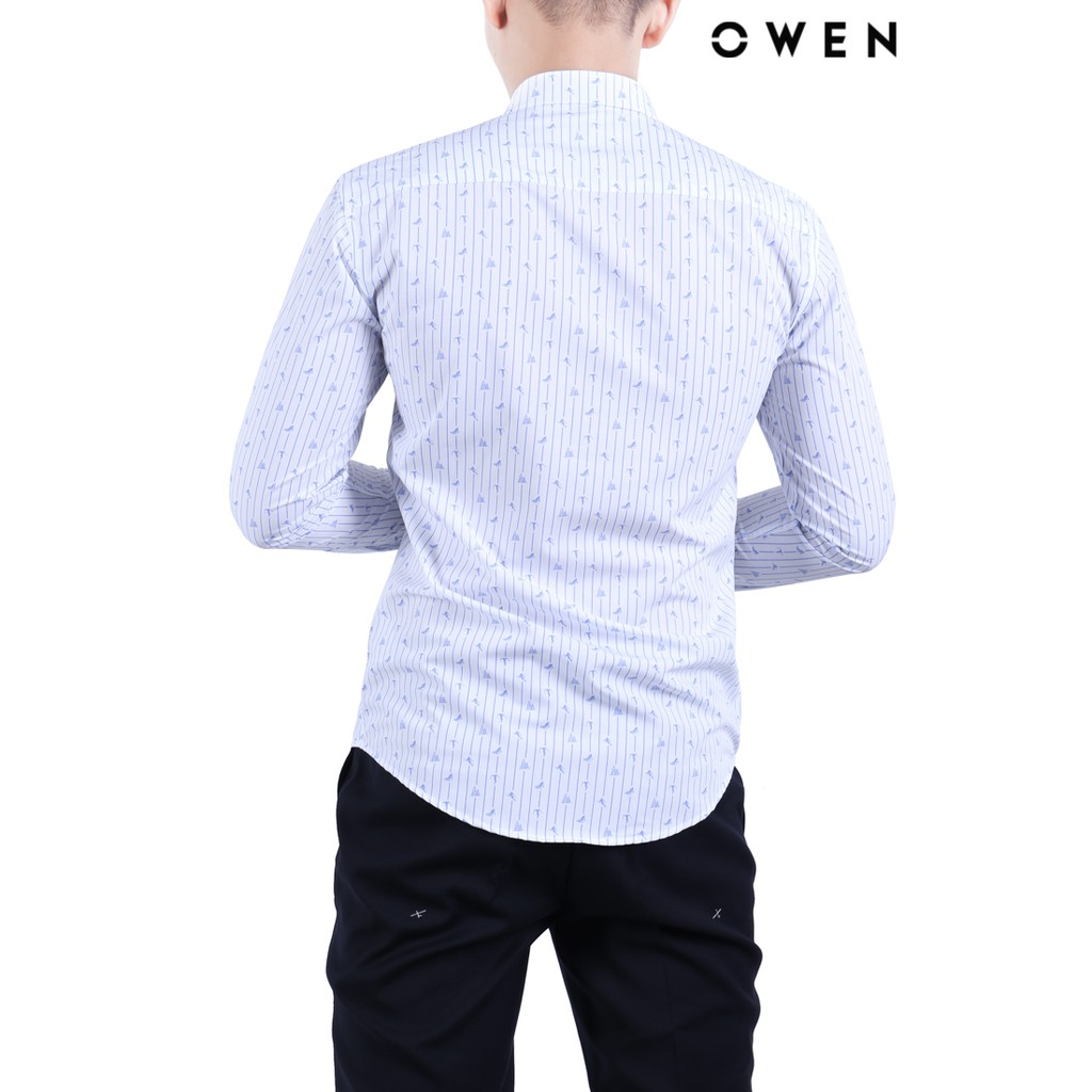 Áo sơ mi dài tay OWEN Bamboo Regularfit có túi màu trắng họa tiết - AR20839DT