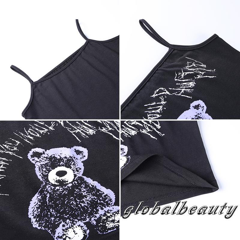 Áo Croptop Hai Dây In Họa Tiết Gấu Và Chữ Phong Cách Gothic Quyến Rũ Dành Cho Nữ | BigBuy360 - bigbuy360.vn