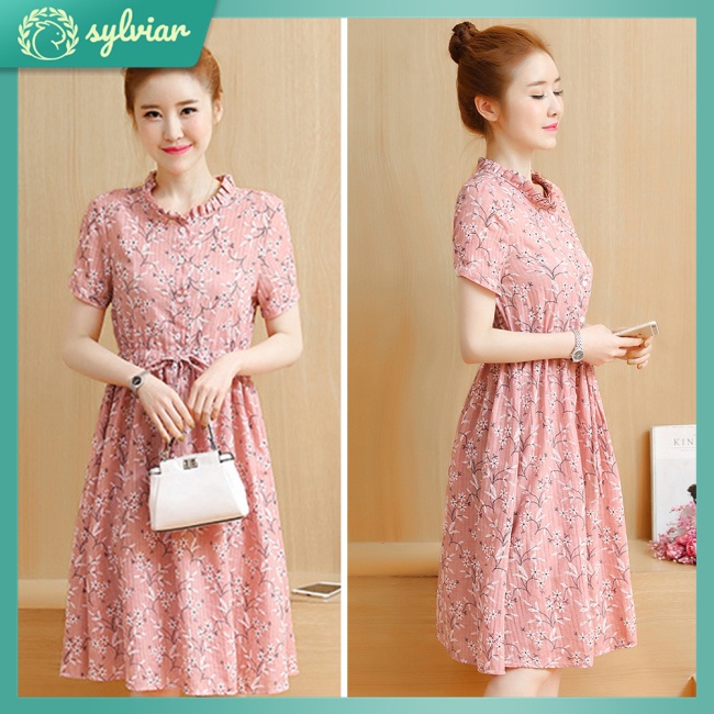 [sylviar] Đầm Bầu Dáng Rộng Dài Vừa Mềm Mại Thoáng Khí Họa Tiết Hoa Nhỏ Giản Dị