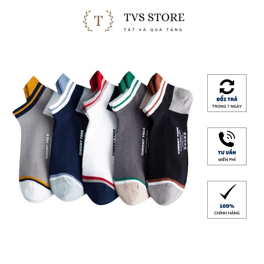 Set 5 đôi tất nam cổ ngắn vớ nam cổ ngắn CHEEMY khử mùi kháng khuẩn chống hôi chân TVS_018