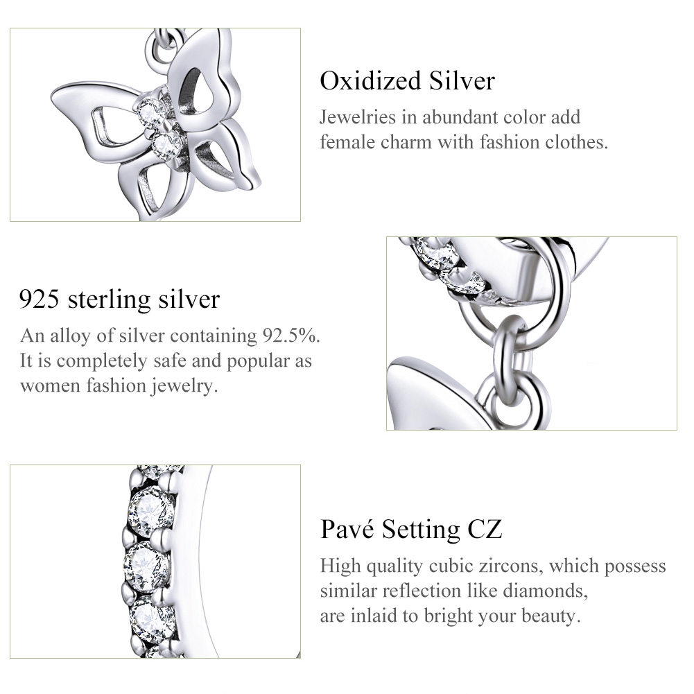 Bông tai Bamoer SCE833 hình bướm chất liệu bạc 925 thời trang sành điệu cho nữ