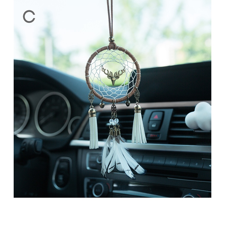 Dreamcatcher Đính Lông Vũ Treo Tường Trang Trí Phòng Ngủ Xe Hơi Tặng Kèm Móc Dán