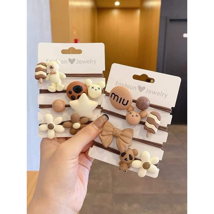 Dây buộc tóc set 15 chun buộc tóc hình gấu kute mix nhiều hình dễ thương