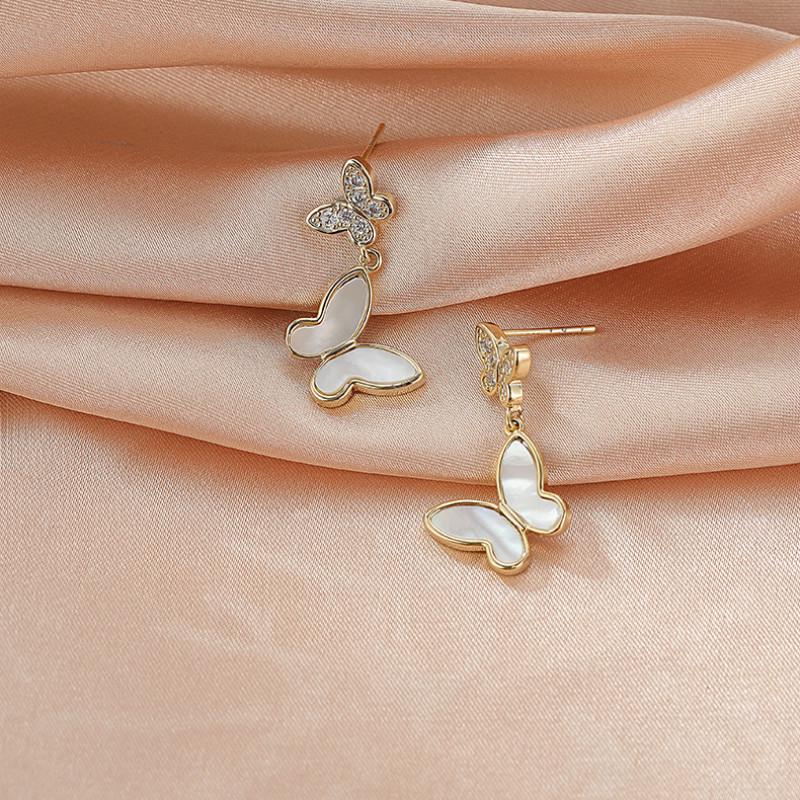 Khuyên Tai Dòng Hình Bướm Chốt Bạc S925 Đơn Giản Và Tự Nhiên Dành Cho Nữ