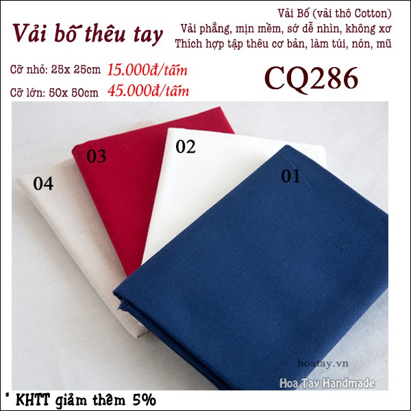 Vải thêu tay, vải bố - vải thô cotton thích hợp tập thêu CQ286