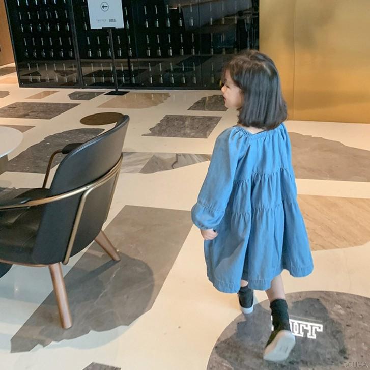 Đầm denim tay dài phong cách công chúa đáng yêu cho bé gái