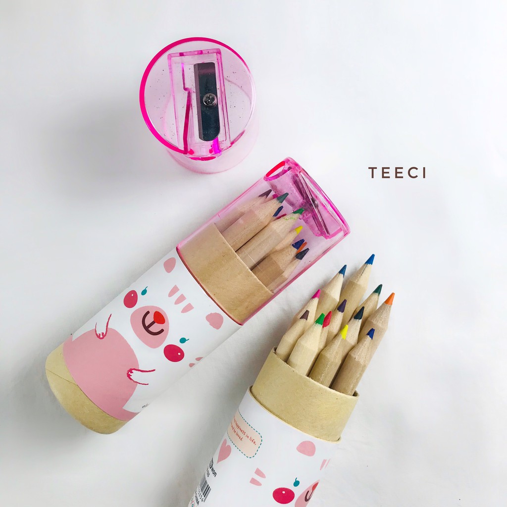 &lt;Ảnh Thật Shop Chụp&gt; Bộ 12 Bút Chì Mỹ Thuật Màu Kèm Hộp Giấy Đựng Siêu Xinh Trang Trí Bàn Học D167