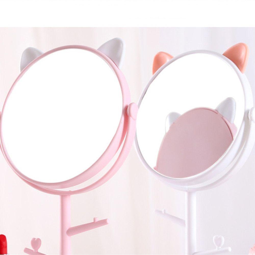 Gương Tròn Xoay Để Bàn Gắn Tai Mèo Dễ Thương