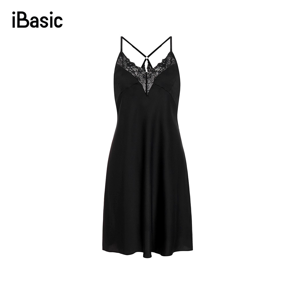 Đầm ngủ lụa satin phối ren mềm mại iBasic SW038