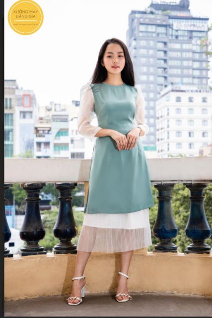 SET ÁO DÀI LỤA VỎ ĐẬU CV DẬP LY