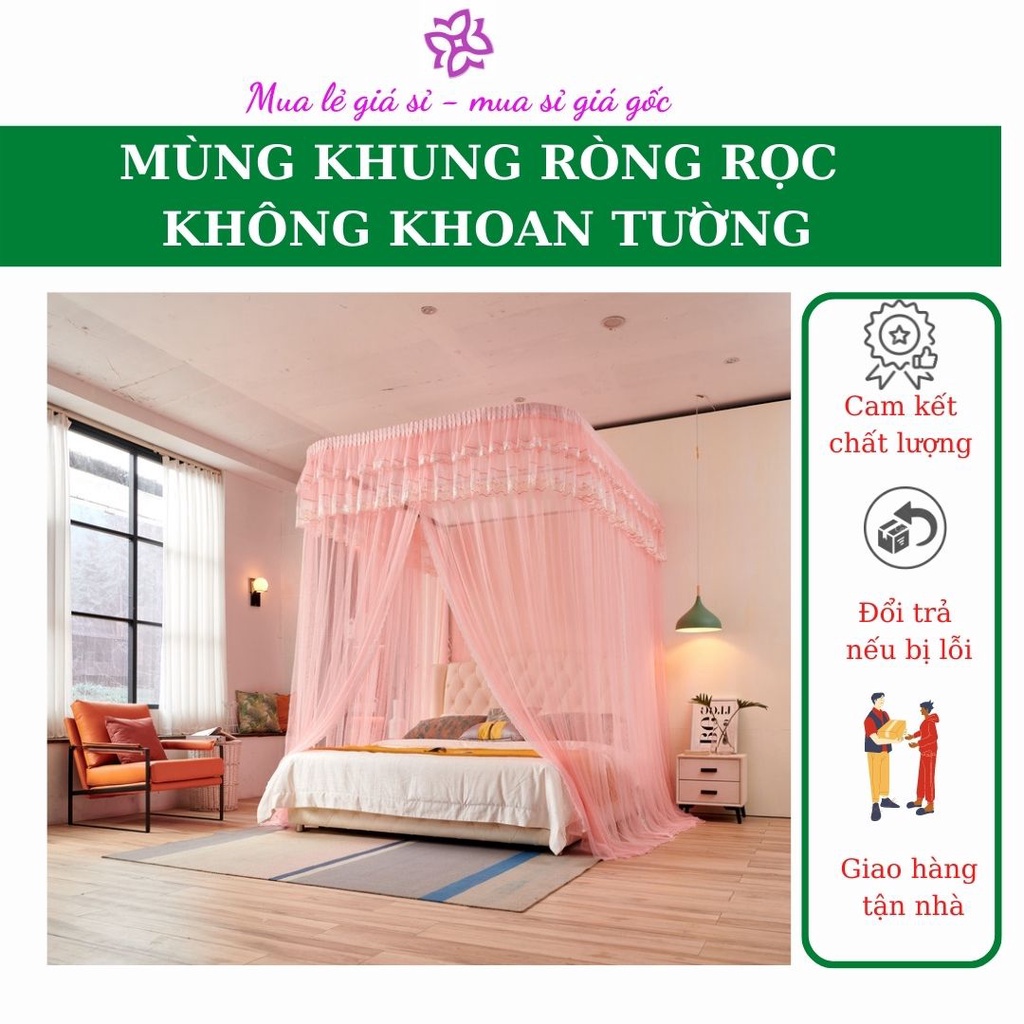 Mùng(Màn) Khung Ròng Rọc Không Khoan Tường, Có Dây Kéo, Vải Voan Cao Cấp, Khung Inox +Hợp Kim Không Gỉ Nhập Khẩu Nguyên Hộp