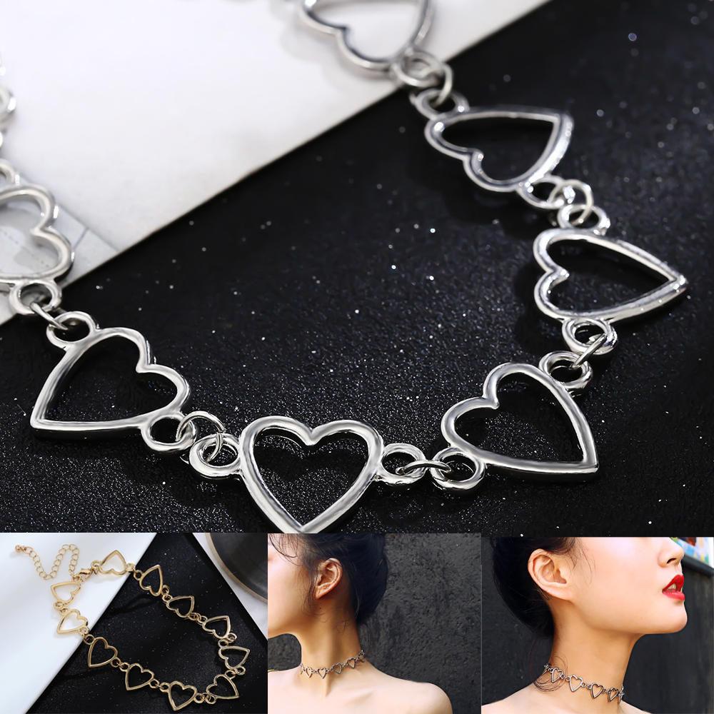 Vòng Cổ Choker Bằng Thép Không Gỉ Màu Vàng / Bạc Mặt Trái Tim Thời Trang Dành Cho Nam Và Nữ