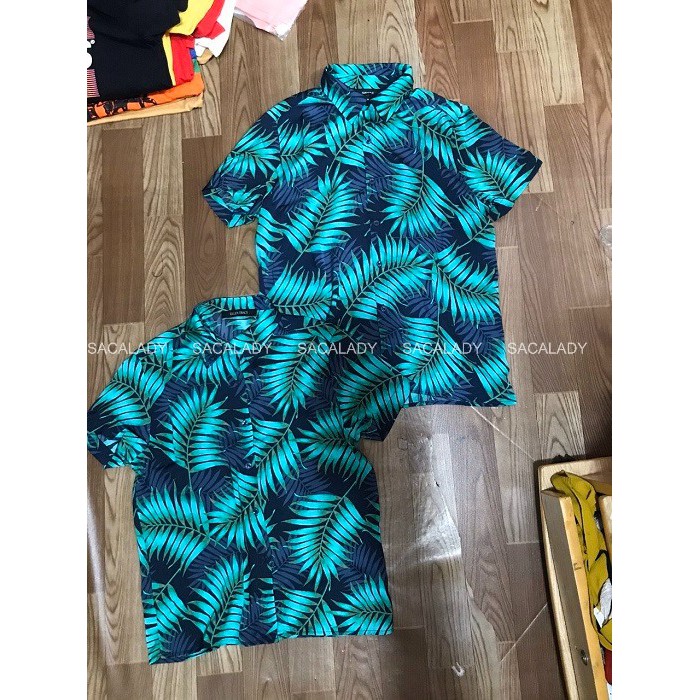 Áo Sơmi Tôn ELLEN TRACY Nam Nữ Navy Hoa Lá Xanh - 2595-2596