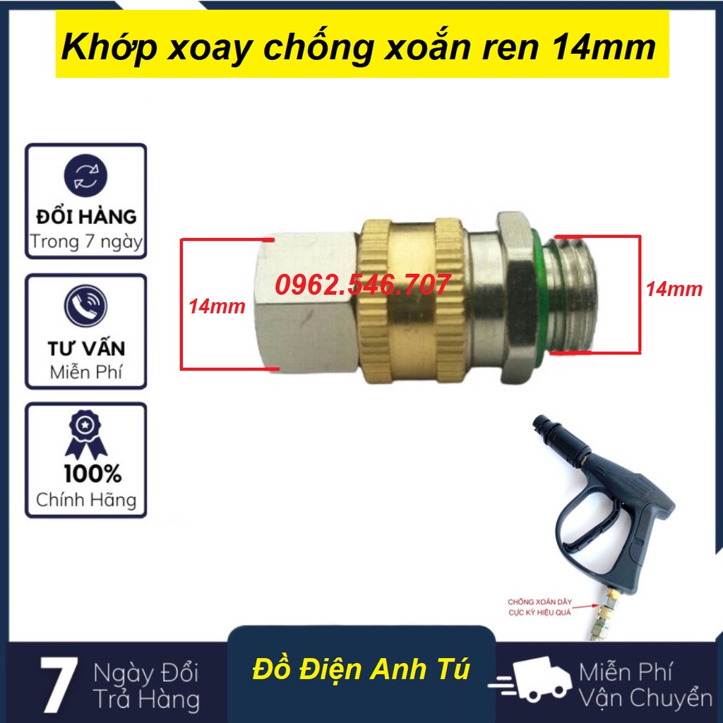 khớp nối nhanh - Khớp xoay chống xoắn dây phun xịt rửa xe (ren 14mm dùng cho súng đầu ren bằng)