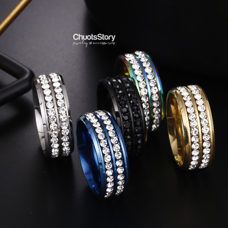 Nhẫn titan thời trang không gỉ đính đá 2 hàng, nhẫn nam nữ unisex cá tính - NSU0003 - ChuotsStory