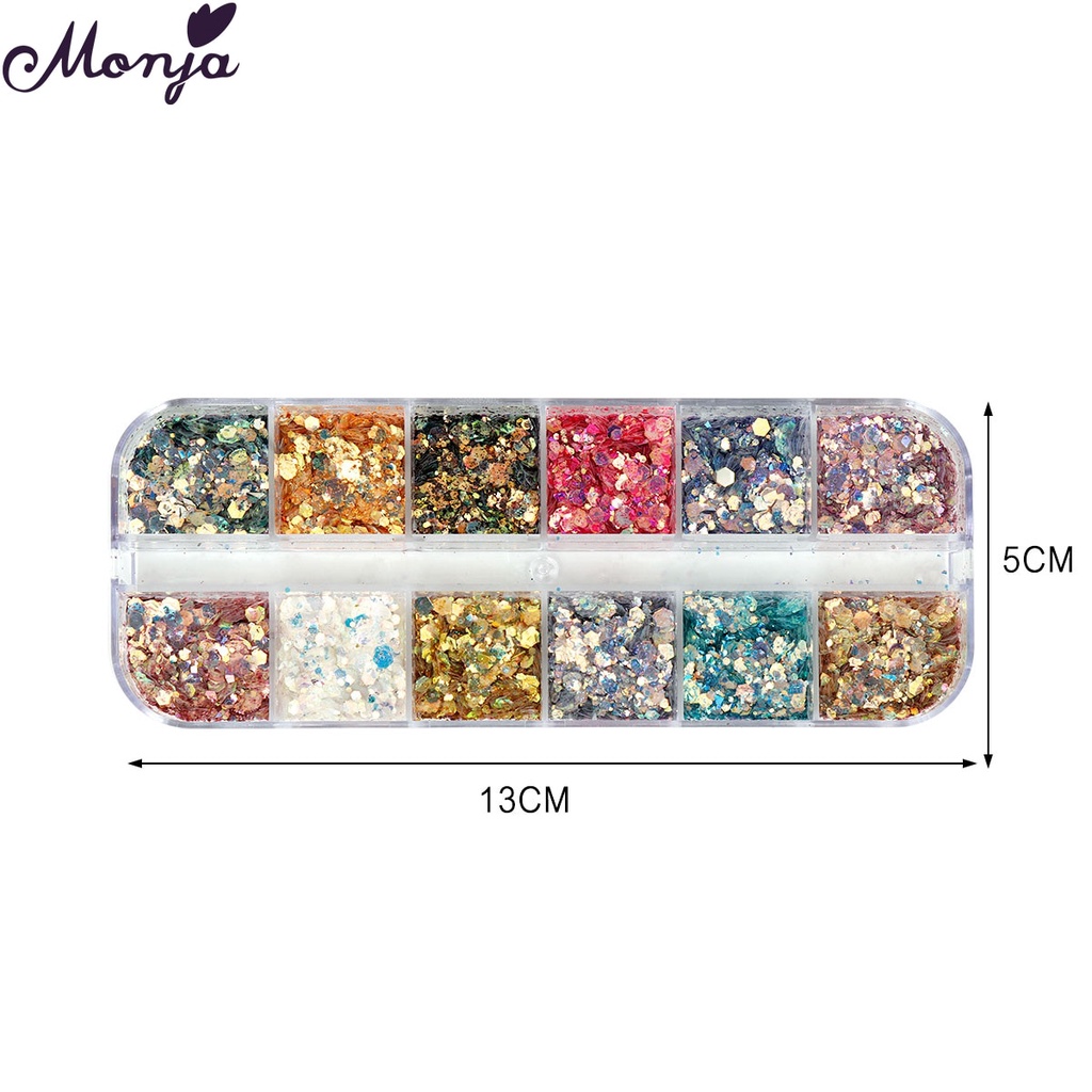 Hộp 12 màu kim sa trang trí móng tay