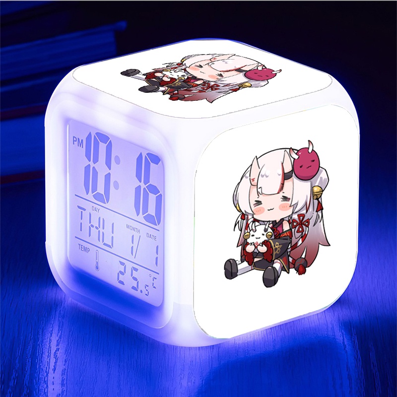 Đồng hồ báo thức để bàn in hình AYAME NAKIRI Hololive Vtuber đèn LED đổi màu anime chibi xinh xắn