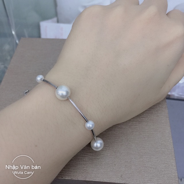 Lắc tay bạc phủ vàng trắng phối quả tròn trắng trai nhân tạo NGỌC MẬU