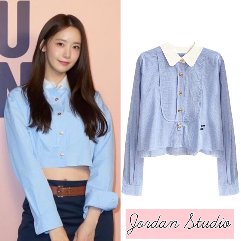 Áo sơ mi xanh phối cổ trắng Miu Miu giống Yoona SNSD, Minnie GIDLE