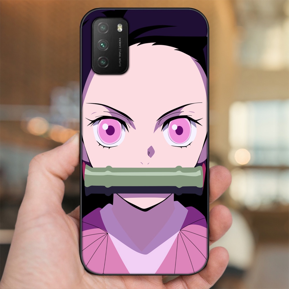 Ốp lưng Xiaomi Poco M3 viền đen in hình Nezuko Kimetsu no Yaiba