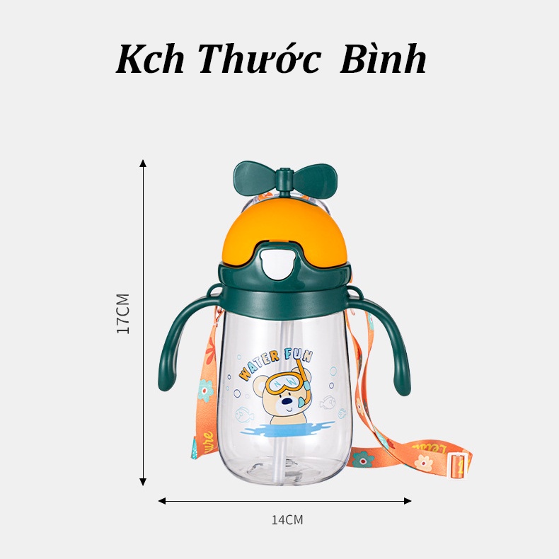 Bình uống nước có ống hút cho bé dung tích 350ml bình nước cho bé đi học siêu cute B16