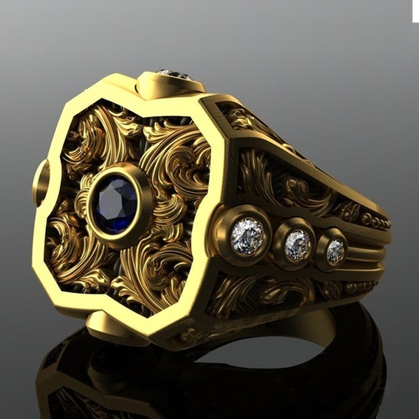 Nhẫn mạ vàng trắng 18K đính đá Sapphire tự nhiên Size 7-13 thời trang cho nam