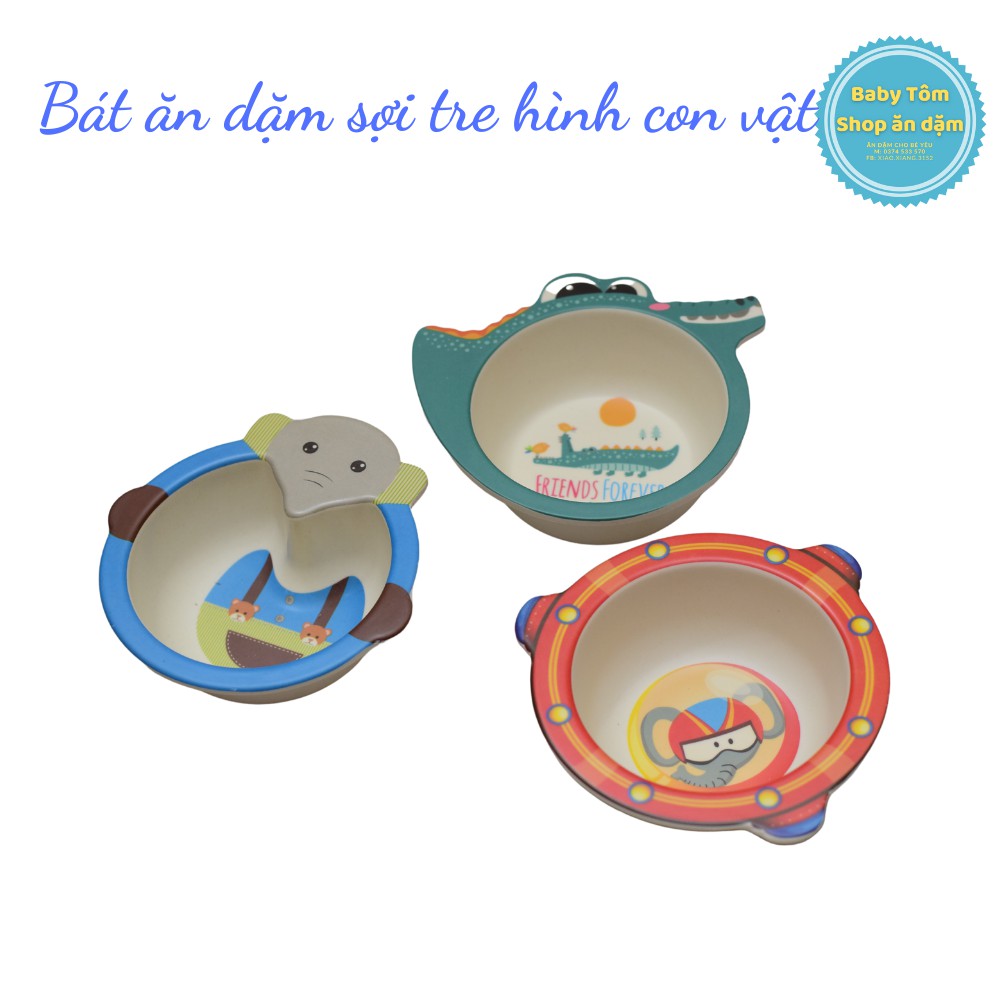 Bát ăn dặm sợi tre size nhỏ 150ml hình con vật ngộ nghĩnh cho bé, Baby Tôm