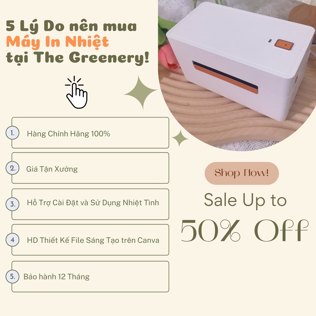 Máy in nhiệt The Greenery QR-368 khổ A7 (0mm-80mm) In Đơn Hàng Shopee, Tem, Mã Vạch Dùng Giấy In Nhiệt Tự Dính BH 12TH