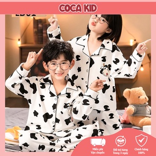 Đồ Ngủ Cho Bé, Đồ Bộ Pijama Bé Trai, Bé Gái Chất Lụa In Hình Cực Yêu Cho Bé 8kg - 39kg