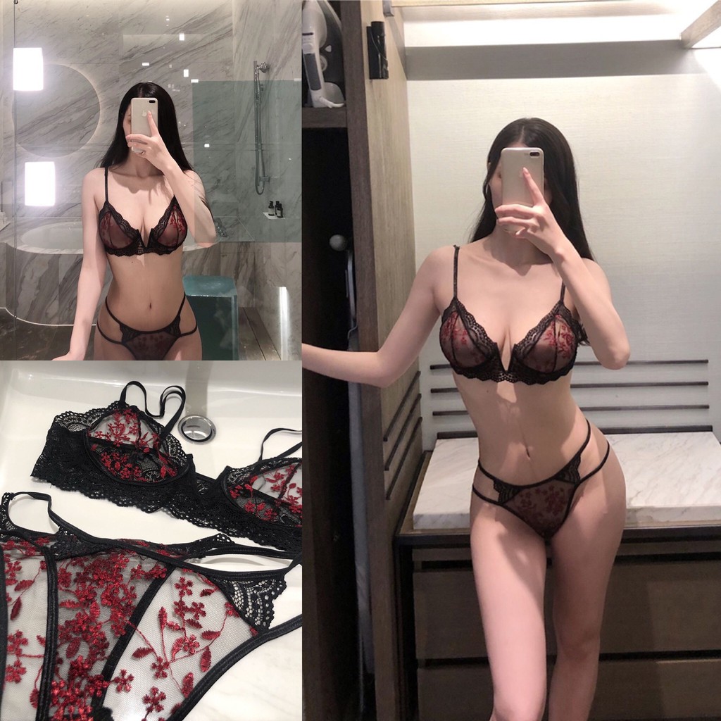 Đồ lót 2 mảnh sexy 💝 Free ship 💝 hoa thêu có gọng ngực quyến rũ