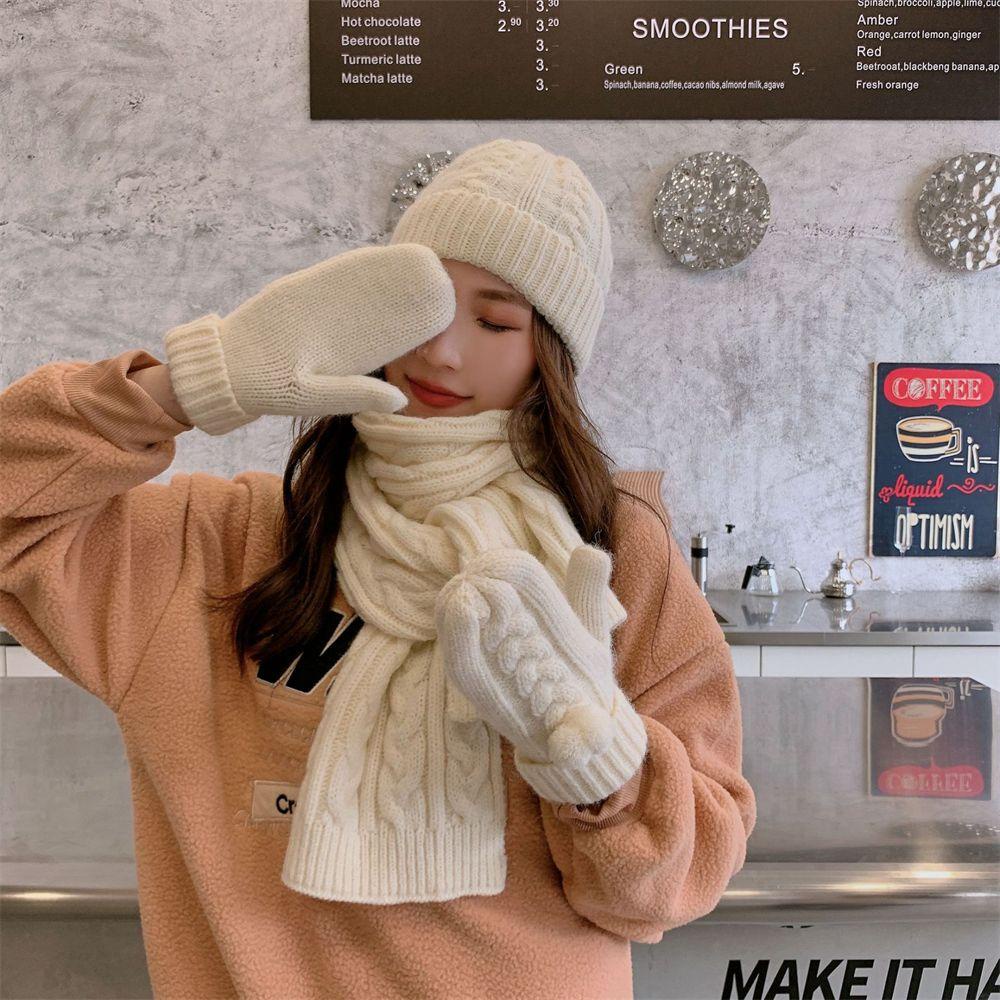 Set Mũ beanie + Găng Tay + Găng Tay + Găng Tay / Khăn Choàng Cổ Mùa Đông Dày Dặn Ấm Áp Dành Cho Nữ