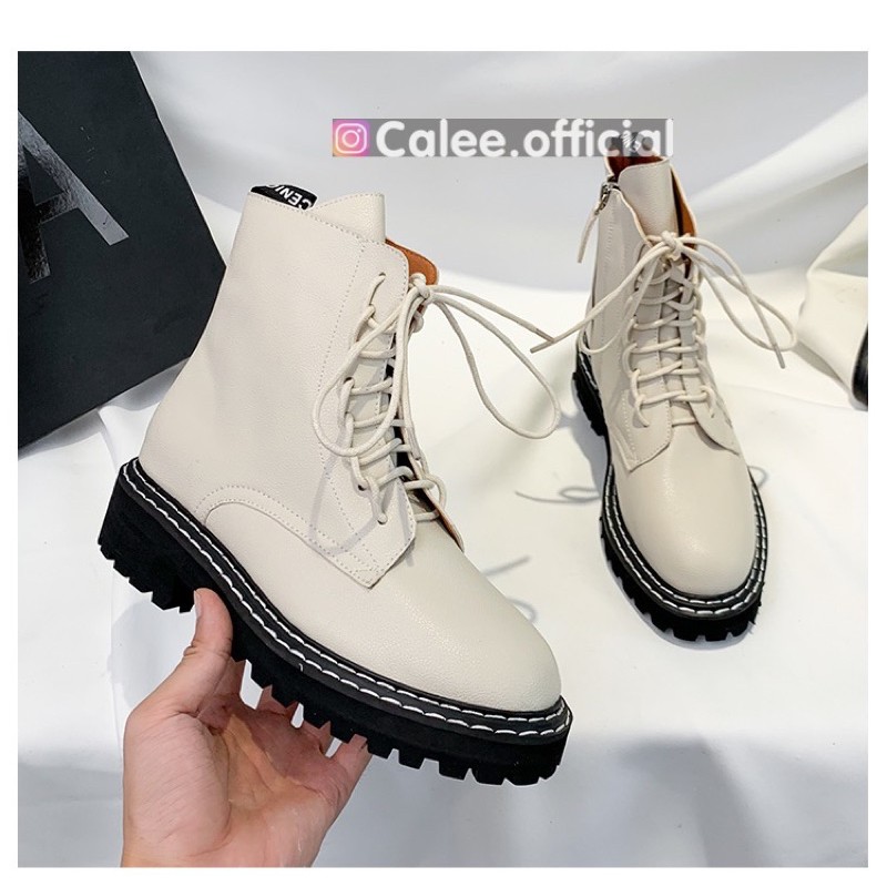 Boots dáng Dr.Martin da mềm cao cấp màu đen và kem | BigBuy360 - bigbuy360.vn