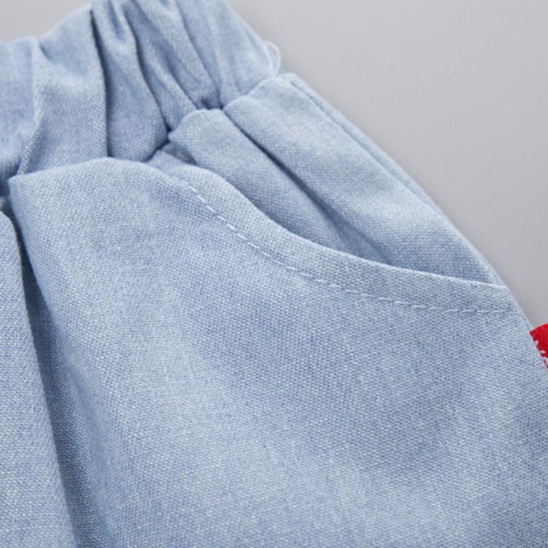 Set áo thun ba lỗ in hình khủng long + quần short jeans đáng yêu cho bé trai