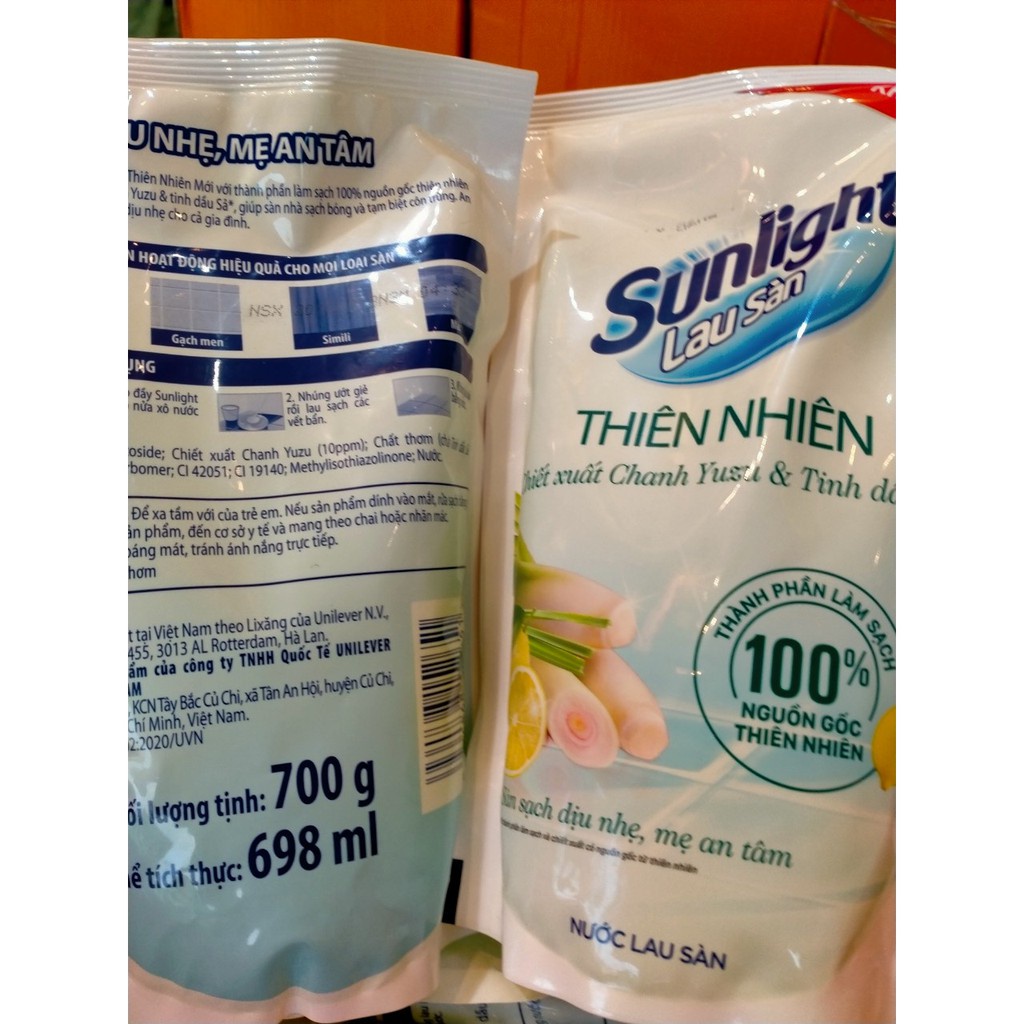Nước lau Sàn Sunlight Thiên Nhiên Chiết Xuất Chanh Yuzu & Tinh Dầu Sả - Túi 700ml