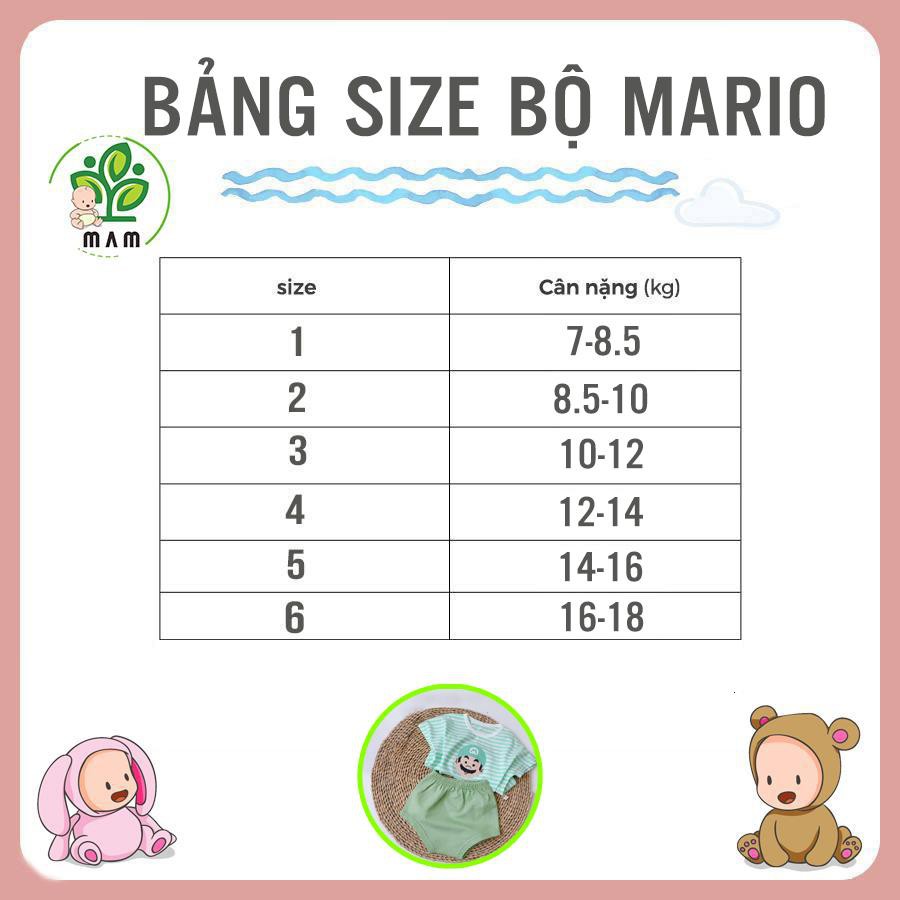 Bộ Quần Áo Trẻ Em Mario Cho Bé Trai Và Bé Gái MẦM OFFICIAL Cho Bé Từ 7 Đến 18kg