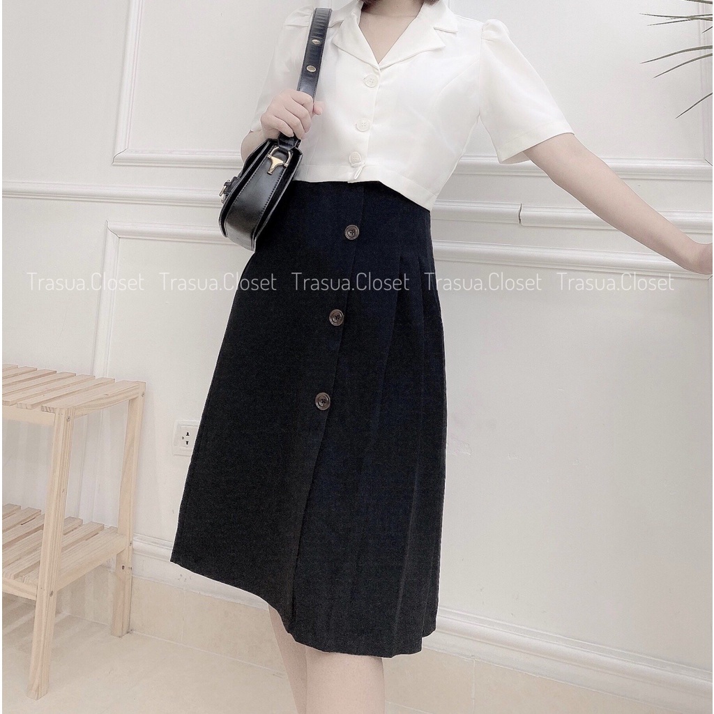 Chân váy dài qua gối xếp ly chuẩn Trà Sữa Closet váy dáng dài công sở hàn quốc đủ size tới 60kg vải đẹp dày dặn TS015 | BigBuy360 - bigbuy360.vn
