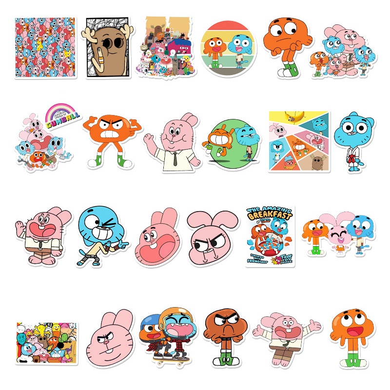 Y&P| Hình Dán Chống Nước The Amazing World of Gumball Phim Hoạt Hình Mũ Bảo Hiểm Máy Tính Xách Tay Hành Lý Dán Thiết Lập, 50 tờ