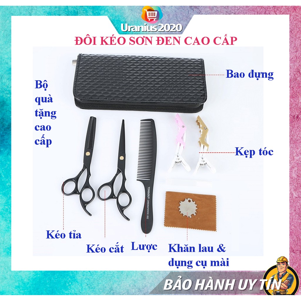 Bộ đôi kéo cắt, kéo tỉa tóc chuyên nghiệp sơn đen Cao Cấp, Siêu Bén, BH UY TÍN 1 ĐỔI 1- GIẢM GIÁ CỰC SỐC HÔM NAY