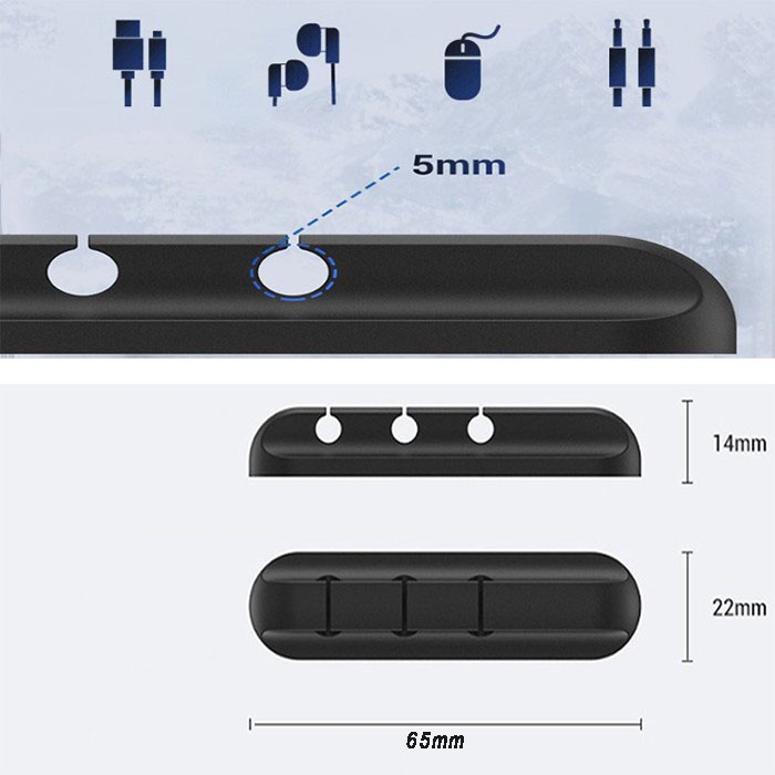 Miếng Silicon Cố Định Dây Cáp Sạc Điện Thoại USB Dây Điện, Kẹp Dán Tường Hoặc Bàn Làm Việc Thông Minh Màu Đen SSN09