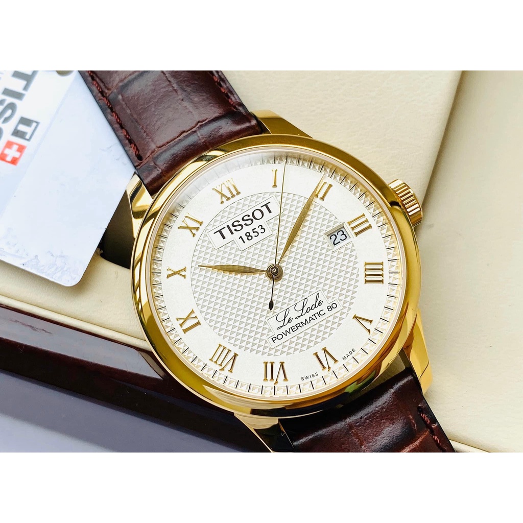 Đồng hồ Nam chính hãng Tissot 1853 Le Locle Powermatic 80 T006.407.36.263.00 Size 40,Lịch-Máy cơ tự động-Dây da nâu