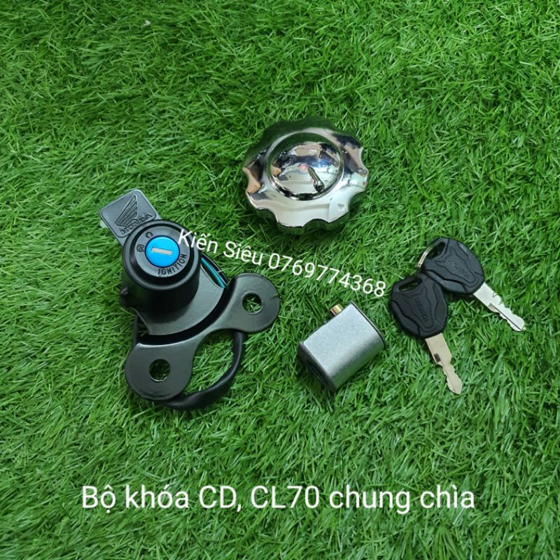 Bộ khóa điện + nắp xăng + khóa cổ CD, CD50, CD90, CL70 chung chìa