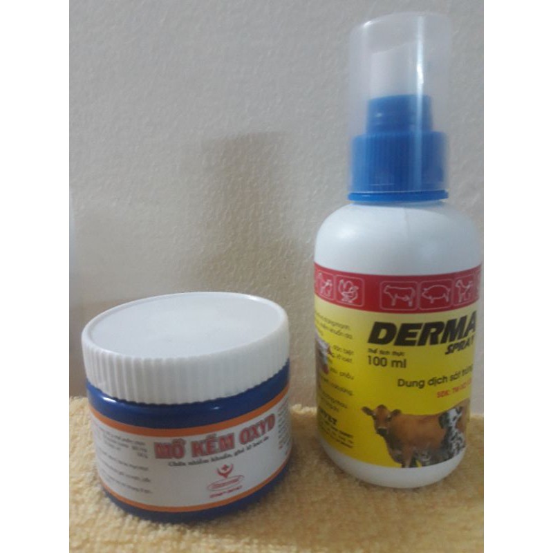 combo thú bị ghẻ,rách da,nhiễm trùng da kem bôi+ xịt ghẻ derma