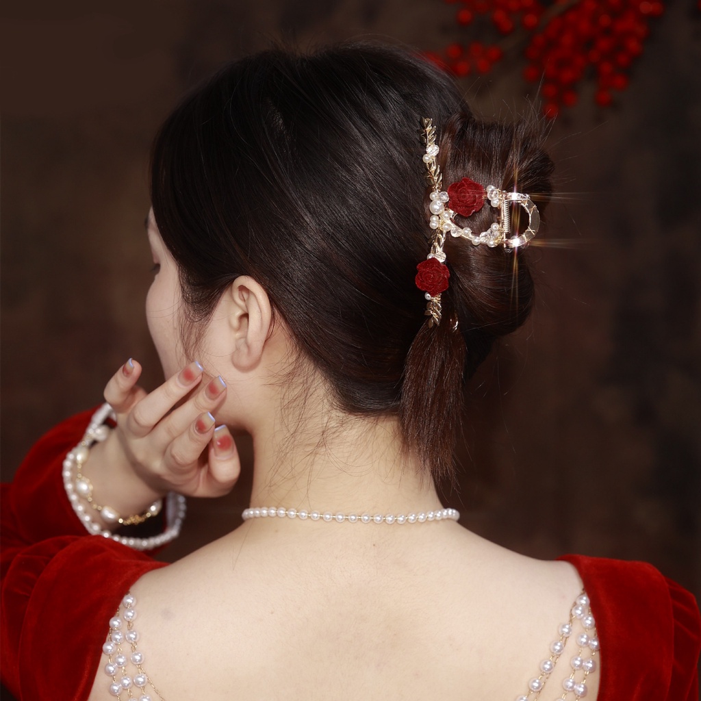 Mới Kẹp Tóc Hình Hoa Hồng Đính Ngọc Trai Nhân Tạo Thời Trang
