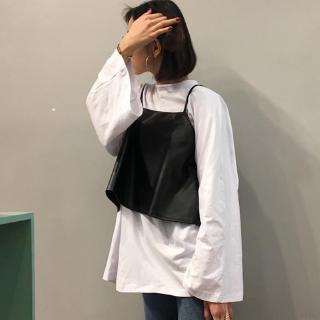 Áo thun nữ tay dài phối vải da cá tính