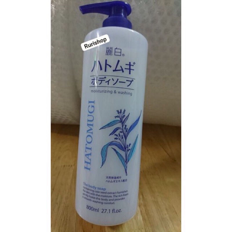 Sữa tắm dưỡng da Nhật Bản Hatomugi moisturizing &amp; washing 800ml chiết xuất từ hạt ý dĩ