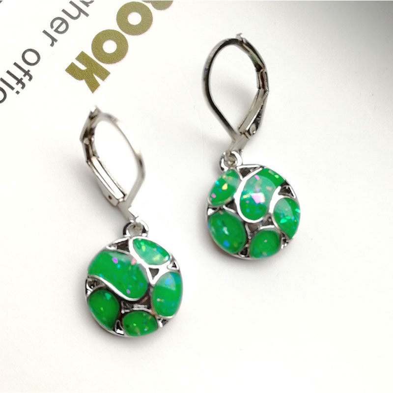 Bông Tai Mạ Bạc 925 Hình Giọt Nước Đính Đá Opal Lửa Tinh Tế Cho Nữ